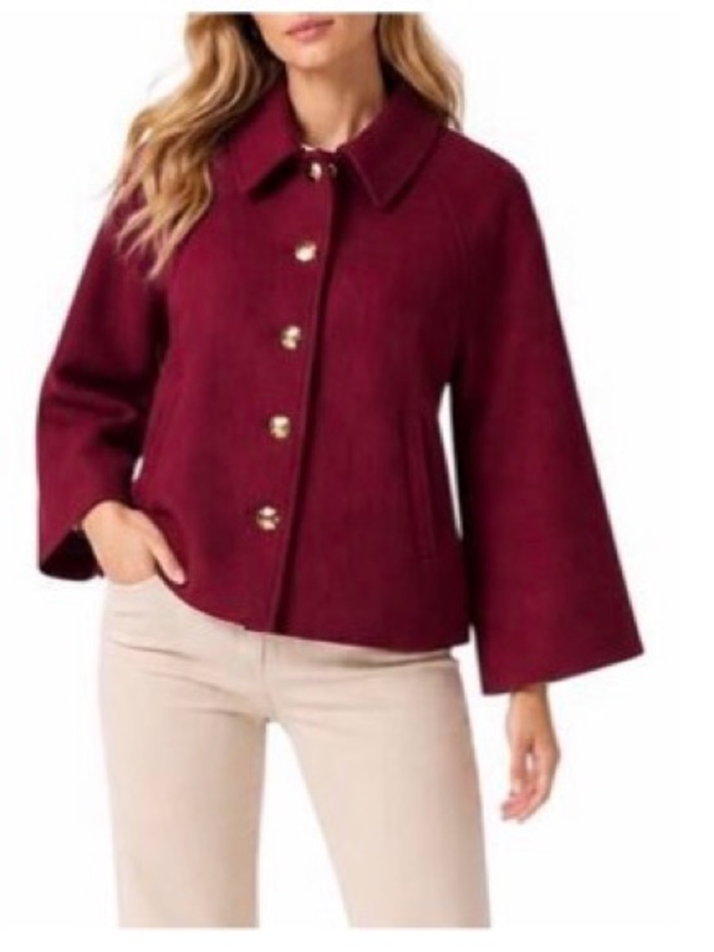 J. Crew Cropped Wool-Blend Swing Coat in Burgundy Size L - Picture 13 of 13